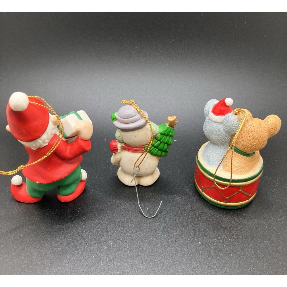 Vintage Ceramic Christmas Tree Ornaments Lot Of 3 Elf Snowman Mice - Picture 2 of 7